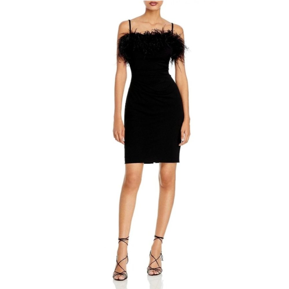 NWT Aqua Feather Trim Mini Dress Black Size 2